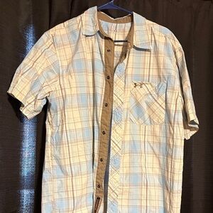 Under Armour Light Blue & Tan Plaid Short-Sleeve Button-Down Shirt